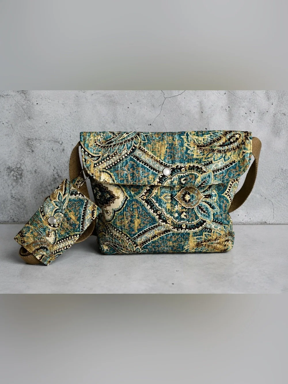 Handmade Crossbody Bag With Matching Card Wallet Keychain Boho Paisley Purse
